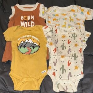 Gerber Baby Bodysuits Set - Brown, Yellow, White